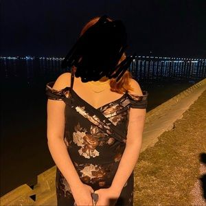 Black floral long formal dress